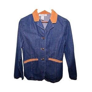 Vintage JG Hook Denim Blazer Womens 6P Petite Corduroy Collar Anchor Buttons Y2K